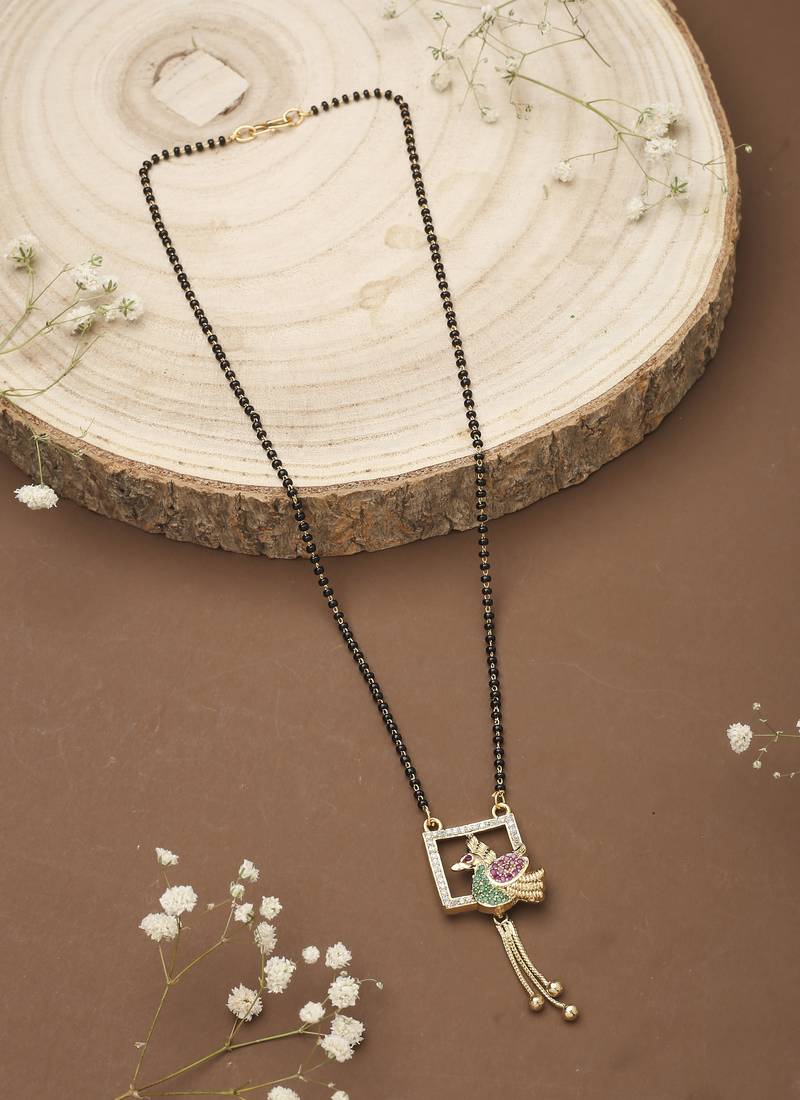 Yellow Gold Mangalsutra With Multicolour Bird
