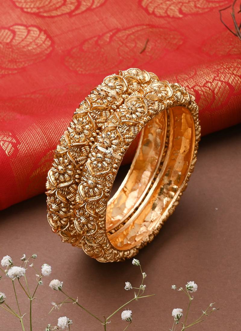 Grand Floral Gold-Plated Bangles for a Royal Look