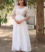 White georgette with embroidery zari gown