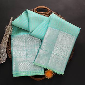 Blue woven banarasi silk saree with blouse 2
