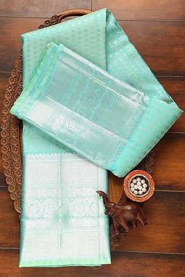 Blue woven banarasi silk saree with blouse 4