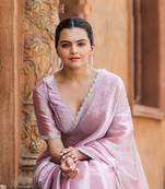 Lavender Organza Swarovski Saree With Unstitched Blouse Piece