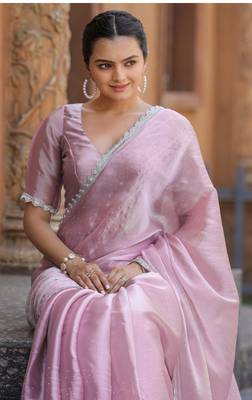 Lavender Organza Swarovski Saree With Unstitched Blouse Piece 3