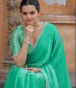 Sea Green Organza Swarovski Saree With Unstitched Blouse Piece