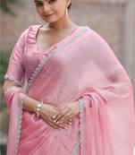 Pink Organza Swarovski Saree With Unstitched Blouse Piece