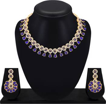 Atasi international gold dark blue kundan and american diamond necklace jewellery set with earrings for women 1