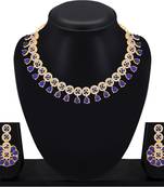 Atasi international gold dark blue kundan and american diamond necklace jewellery set with earrings for women