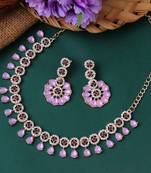 Atasi international rose gold purple crystal american diamond necklace jewellery set with earrings for women's
