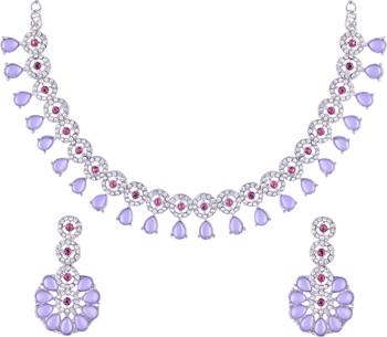 Atasi international silver purple kundan and american diamond necklace jewellery set with earrings for women 2