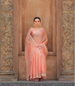 Peach Organza Swarovski Saree With Unstitched Blouse Piece