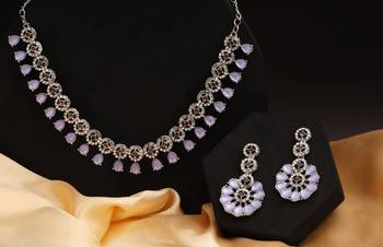Atasi international silver purple kundan and american diamond necklace jewellery set with earrings for women 1