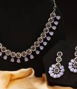 Atasi international silver purple kundan and american diamond necklace jewellery set with earrings for women