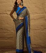 Blue Printed Chiffon Saree With Blouse Piece