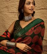 Green Color Printed Art Silk Styles Women'S Saree With Blouse Piece