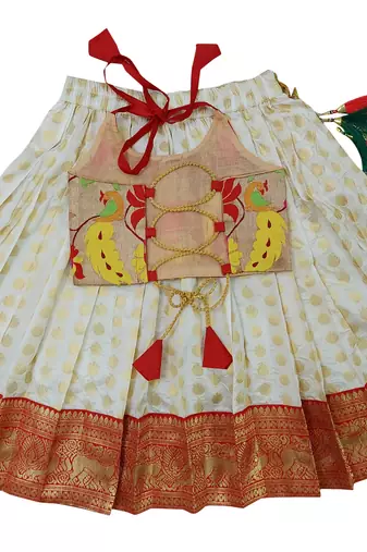 Baby Girls Pattu Pavadai Red Lehenga Choli For Kids