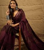 Brown Color Printed Art Silk Styles Women'S Saree With Blouse Piece