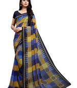 Yellow Color Checkered Georgette Styles Women'S Saree With Blouse Piece