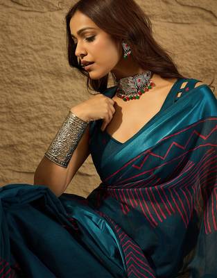 Blue Color Printed Art Silk Styles Women'S Saree With Blouse Piece 1