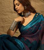 Blue Color Printed Art Silk Styles Women'S Saree With Blouse Piece