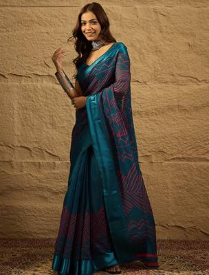 Blue Color Printed Art Silk Styles Women'S Saree With Blouse Piece 3