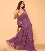 Wine Georgette ready-to-wear saree for woman with unstitched blouse