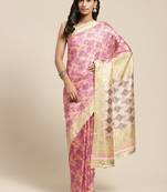 Pink::Beige Color Printed Art Silk Styles Women'S Saree With Blouse Piece