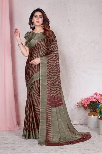 Maroon Chiffon Stripe Laheriya Printed Saree With Unstitched Blouse Piece