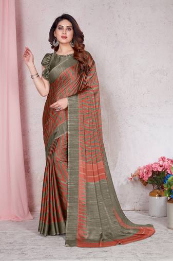 Orange Chiffon Stripe Laheriya Printed Saree With Unstitched Blouse Piece