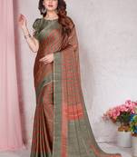 Orange Chiffon Stripe Laheriya Printed Saree With Unstitched Blouse Piece