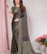 Wine Chiffon Stripe Laheriya Printed Printed Saree With Unstitched Blouse Piece