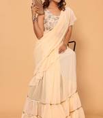 ready to wear beautiful & stunning  bollywood georgette ruffle lace saree with heavy embroidery unstitched blouse