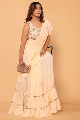 ready to wear beautiful & stunning  bollywood georgette ruffle lace saree with heavy embroidery unstitched blouse 4