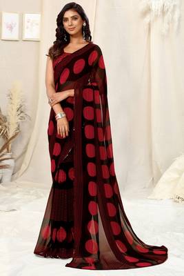Black georgette geometric print sequinns lace saree with unstitched blouse piece 1
