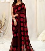 Black georgette geometric print sequinns lace saree with unstitched blouse piece