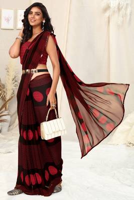 Black georgette geometric print sequinns lace saree with unstitched blouse piece 2
