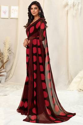 Black georgette geometric print sequinns lace saree with unstitched blouse piece 3
