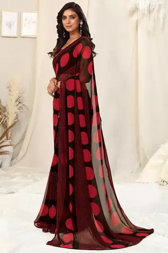 Black georgette geometric print sequinns lace saree with unstitched blouse piece