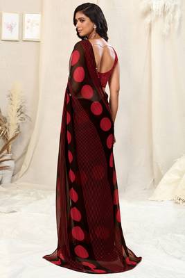 Black georgette geometric print sequinns lace saree with unstitched blouse piece 4