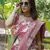 Coral Silk Blend Floral Print Zari Border Saree With Unstitched Blouse Piece