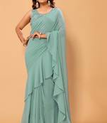 ready to wear beautiful & stunning georgette ruffle lace saree with heavy embroidery unstitched blouse