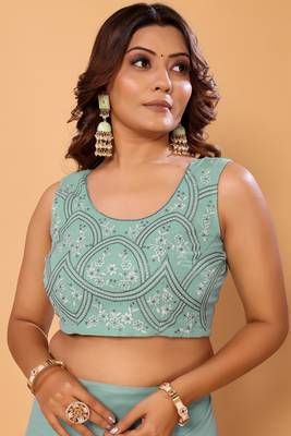 ready to wear beautiful & stunning georgette ruffle lace saree with heavy embroidery unstitched blouse 5