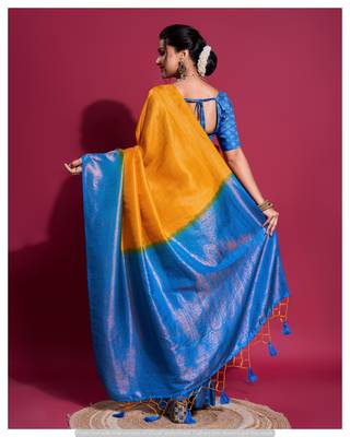 Mustard silk blend Saree With Unstitched Blouse Piece 2