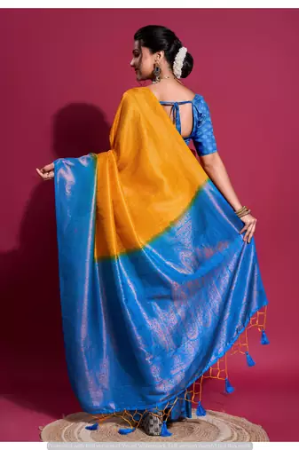 Mustard Silk Saree With Unstitched Blouse Piece