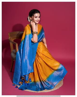 Mustard silk blend Saree With Unstitched Blouse Piece 3