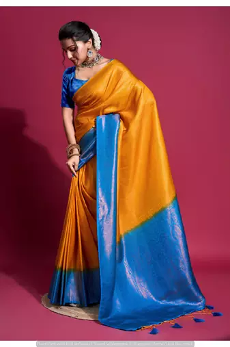 Mustard Silk Saree With Unstitched Blouse Piece