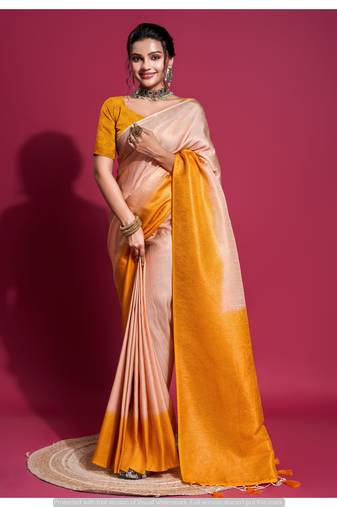 Peach Silk Saree With Unstitched Blouse Piece