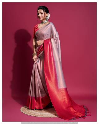 Purple silk blend Saree With Unstitched Blouse Piece 1