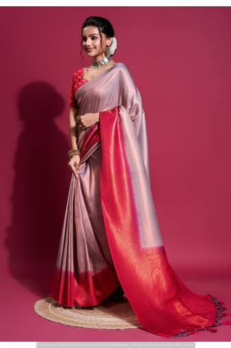 Purple silk blend Saree With Unstitched Blouse Piece