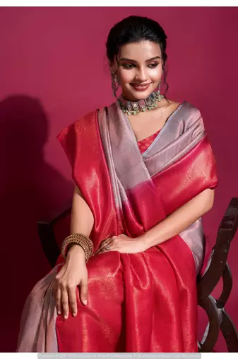 Purple silk blend Saree With Unstitched Blouse Piece