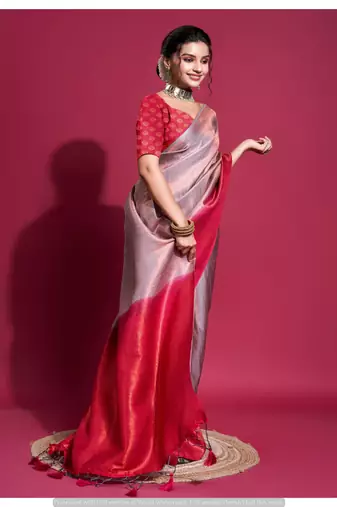 Purple silk blend Saree With Unstitched Blouse Piece